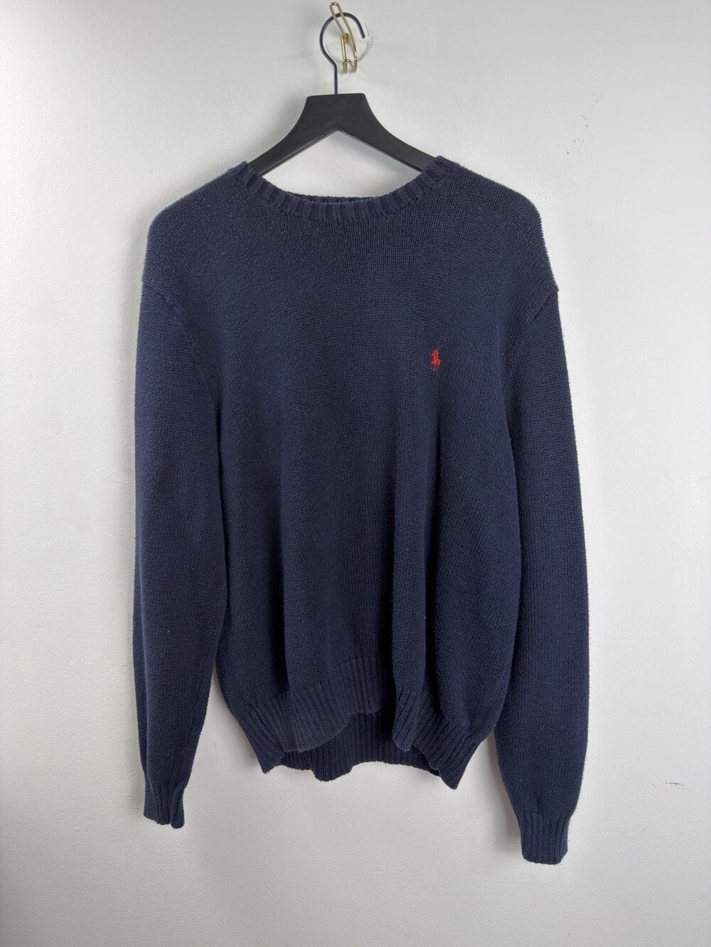 Polo Ralph Lauren Sweater Mens XLarge Navy 100% Cotton Crewneck Knit Pullover